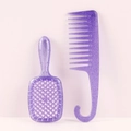 Detail van paarse glitter fohnborstel en grove kam met haak voor haarstyling set - Paars - 2-delige set (hol + haak)