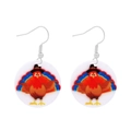Thanksgiving turkey dangle earrings with colorful feathers and silver-colored metal hooks - Round Turkey Print