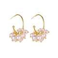 Exaggerated C-shaped gold-tone earrings with elegant pinkish-white pearls and rhinestones - Clustered Artificial Pearl Rhinestone Style (S372)