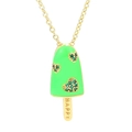 Creative fluorescent green popsicle pendant necklace with heart gems and HAPPY engraving - Green