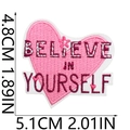 Detailed size measurement of pink heart embroidery patch with Believe in Yourself text - BELIEVE IN YOURSELF Heart Style