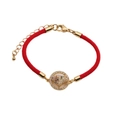 Detailed view of red braided cord bracelet with gold heart zircon charm and lobster clasp - Hollow Colorful Heart / Red