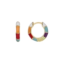 Colorful enamel bamboo-style hoop earrings in gold-plated metal with vibrant segments - Copper Plated 18K Gold / Gold Colorful Enamel