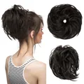 Deep brown messy bun hair piece with elastic band for a natural voluminous look - Dark Brown