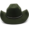 Cappello da cowboy verde scuro in feltro di lana con fascia nera e borchie quadrate argento - M(56-58cm) / Verde Militare