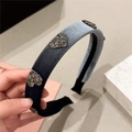 Detail of gradient blue velvet headband with sparkling heart rhinestones and non-slip lining - Gray