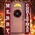 Weihnachts-Türbanner mit rot-schwarzem Karomuster und Merry Christmas Schriftzug - 181.5x29.5cm / Weihnachtsschneeflocke Schwarz Rot Karo