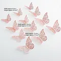 12er-Set 3D Schmetterling Wandaufkleber in Roségold, hohl in drei verschiedenen Größen - 12-teiliges Set (gemischte Größen) / Einlagiges hohles Roségold