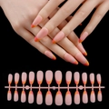 Detail of 24 pieces matte almond press-on nails with pink and orange gradient French tips - French Orange Yellow Gradient Long Almond Matte (HTMC-MP03)