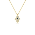 Golden S925 silver Hamsa Hand necklace with white zircon and blue gemstone inlay - 925 Silver / 18K Gold