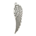 Antique silver feather wing pendant with detailed metallic texture and top hanging ring - Small Wing 10x30mm