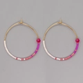 Bohemian gold hoop earrings with white pink and purple beads in a handmade style - Pink Purple with Fuchsia Bead (MI-E220003C)