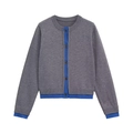 Chaqueta de punto gris con contraste azul en botones y cuello redondo para mujer - S / Retazos Azul