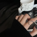 Minimalist silver geometric ring featuring a wavy design and inlaid black zircon stone - No. 48 Open Ring