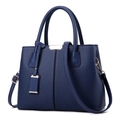 Minimalist navy blue lychee pattern leather tote bag with elegant gold hardware - Royal Blue