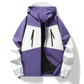 Men's purple and white contrast hooded outdoor softshell jacket with mesh lining - Purple
