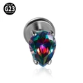 Rainbow pear-cut zircon labret stud in polished G23 titanium with four-prong setting - 1.2x8mm / Colorful Zirconia