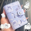 Lavender faux leather card holder featuring cute cat illustrations and snap button - Sweet Dream Cat - 20 Slots