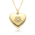 Collana con ciondolo a cuore placcato oro 18 carati con cristallo e riflesso a specchio - Cuore con Pietra Singola Base Fiore (B056)