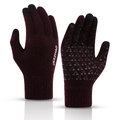 Dark red winter knitted gloves with touchscreen fingertips and non-slip palm grip - Touchscreen Full Finger / Red Brown