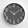 Moderne 12-Zoll Quarzwanduhr in Dunkelgrau mit weißen digitalen Ziffern und leisem Lauf - Grau