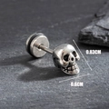 Vintage stainless steel skull stud earring with 0.83cm height and rustic finish - Classic Skull Stud (S368)