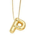 Minimalist gold 3D balloon initial P pendant on a polished metal box chain necklace - Letter P