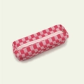 Pink checkered knit pencil case with zipper closure for stationery and makeup - Red Plaid