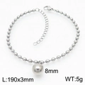 Bracelet chaîne à billes en argent avec perles de 3mm et pendentif sphérique de 8mm - Bracelet en acier 8mm (KB167257-Z)