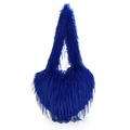 Fuzzy faux fur heart shaped shoulder bag in vibrant klein blue with long handles - Blue