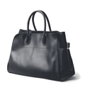 Classic black genuine leather tote bag with sturdy handles and side buckle details - Large (39x24x27cm) / Black