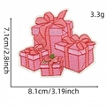 Pink Christmas gift box embroidered iron-on patch with red ribbon and 3D needlework detail - 21# Stack of Gift Boxes