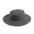 Detail of grey wool felt fedora featuring a vintage brown leather belt and golden buckle - One Size (58cm) / Light Gray