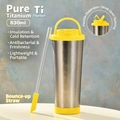 830ml pure titanium thermosfles met gele accenten en handig inklapbaar drinkrietje - 830ml / Citroengeel