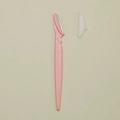 Pink stainless steel eyebrow razor with a transparent protective cap for precision grooming - Pink