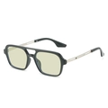 Square pilot sunglasses with double bridge, light yellow lenses and silver metal temples - Black Frame Green Lens