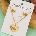 Gold stainless steel jewelry set featuring mama lettering heart necklace and stud earrings - Heart Flower Mama Set