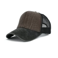 Brown and black washed cotton trucker hat with vintage mesh back and curved brim - Coffee