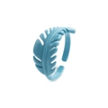 Detail of sky blue enamel leaf ring with adjustable open band in minimalist style - Adjustable Open / Blue