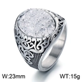 Vintage Viking rune stainless steel ring featuring a white druzy stone inlay for men - Silver Color White Gemstone (KR110148-MZOZ)