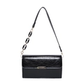 Borsa a tracolla minimalista in pelle nera testurizzata con finiture dorate e catena - Nero