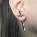 Gothic silver sword stud earring with crystal rhinestones on dark hilt for women - Sword Style (White Rhinestone) / Black