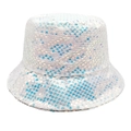 Dettaglio di paillettes bianche e blu scintillanti su un cappello a secchiello reversibile - M (56-58cm) / Bianco