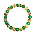Beaded bracelet set featuring polished tiger eye stones and translucent green onyx beads - Green Jade + Tiger Eye