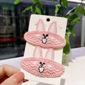 Cute pink rabbit crochet hair clips for girls on display card, fashion hair accessories - Pink Ears Pair