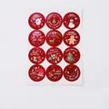 Christmas round sticker set with red cartoon Santa and Reindeer designs on 18x13cm sheet - Christmas Sticker - Red Cartoon