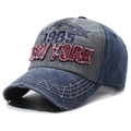Gorra vintage azul marino y gris con parche bordado 1985 New York desgastado - Gris con ala azul