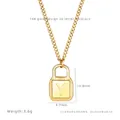 Close-up of 18K gold lock pendant necklace with letter Y engraving and exact dimensions - Letter Y