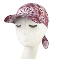 Close-up of wine red tie-dye print outdoor sun hat with adjustable back tie - L / Burgundy