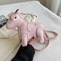 Pink pony-shaped crossbody bag for women with adjustable strap and decorative fringe detail - Pink